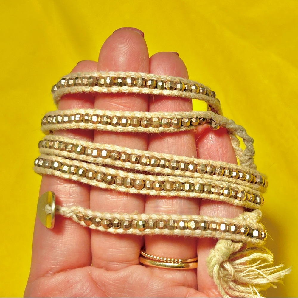 Chan Luu beaded bracelets gold wrap boho chic 32” long